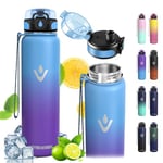 Vikaster Water bottle - Thermos 1000ml, 24h froid & 12h chaud, Gourdes Sans BPA, Gourde Enfant & Adulte pour Sport, école, Bureau, Gym, Voyage