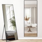 Melodieux Miroir Pleine Longueur, 147 x 44 cm, Grand Miroir autoportant, Cadre en Aluminium Noir, pour Dressing, Mural, Suspendu, pour Salon, Chambre à Coucher