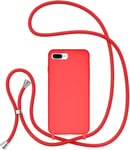 Cordon De Coque Pour Iphone 7 Plus/Iphone 8 Plus, Étui En Silicone Liquide Avec Charge Sans Fil, Réglable Lanyard Case Bandoulière Détachable Tpu Bumper Cover Housse De Protection - Rouge