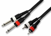 Pulse PLS00188 Lot de 2 prises jack mono 6,35 mm vers 2 prises phono (RCA) 1,5 m Noir