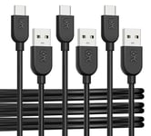 Cable Matters 3-Pack Extreme Flexible Long USB A to USB C Cable 3m in Black, Support Apple CarPlay, Android Auto, USB to USB C Charging Cable for iPhone 15/15 Pro/15 Plus/15 Pro Max, Galaxy S23