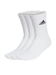 adidas Unisex 3 Pack Cushioned Crew Socks - White, White/Black, Size M, Men