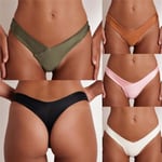 Sexy Women Bikini Thong Bottom Brazilian V Cheeky Ruched Semi Sw Black M
