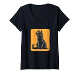 Womens Funny Black Cat with Crown for a Royal Comedy Vibe V-Neck T-Shirt