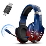 PHOINIKAS Casque Gaming Wireless pour PS4/PS5/Switch/PC/Téléphone Portable/Ordinateur Portable/Tablette, 2,4GHz Dongle(USB et Type-C), Microphone Antibruit Amovible, Stéréo 7.1, Lumière LED