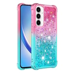 SKALO Samsung A55 5G Juoksuhiekka Glitter Sydämet TPU kuori - Pinkki-Turkoosi