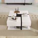 Keepbuying - Table basse avec 4 tiroirs Coulissants,Combinaison de couleurs Design de ligne unique avec Rangement en dessous 78x78x36cm,Blanc