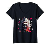 Womens Chibi Kawaii Emo Pastel Goth Girl Japanese Creepy Anime V-Neck T-Shirt