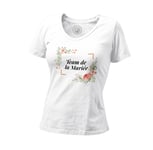 T-Shirt Femme Col V Team De La Mariée Mariage Fiancée Cadre Floral