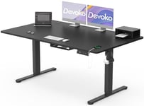 Devoko Bureau Assis Debout Électrique 160×80cm, Bureau Électrique avec Chargeur Type-C, Organiseur de Câbles et 3 Positions Mémorisables, Bureau Réglable en Hauteur(160×80cm,Noir)