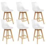 PARSA - Lot de 6 Chaises Hautes Blanches et Pieds Bois