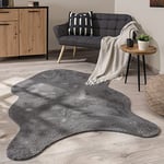 Tapis De Salon Tapis Poils Ras Monochrome Moderne Fausse Fourrure Forme Peau De Mouton Doux, Dimension:80x120 cm Forme de Fourrure, Couleur:Anthracite