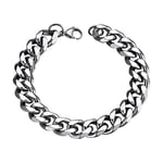 FOCALOOK Gourmette Homme Acier 21cm Bracelet à Maille Grosse 12mm Curb Chain Hip Hop Style Rapper Style