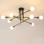 Lustre Sputnik Vintage 8-Lumières 90cm, Lustre Plafonnier Industriel Salon E27, Lampe de Plafond pour Salon Cuisine Chambre, Noir avec Or (Sans