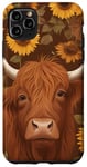 Coque pour iPhone 11 Pro Max Cuir de vache marron avec vaches des Highlands et tournesols