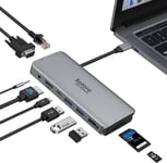 Adaptateur Usb C, Hub Usb C Multiport 10-En-1 Vers Hdmi Et Vga, Usb 3.0/2.0, Pd 100W, Ethernet Rj45, Sd/Micro Sd Et Audio 3.5Mm, Dock Usb C Pour Macbook Pro/Air 2021/2020 Dell Xps [YIN140877]