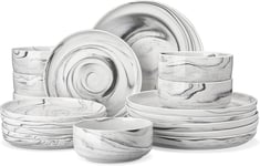 MALACASA 18 Piece Porcelain Chip Resistant Dinner Sets for 6 People, Marble Grey