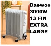 Daewoo Oil Filled Radiator 3000W 13 Fin Portable Heater & 3 Heat Settings -New