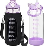 Seekua 1.5l Glass Water Bottle with Straw & motivational Time Markings 1.5 litre large Drinking Bottle with Fruit Infuser for Juice, Smoothie, Milkshake