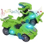 Transformers leksaker för 3-6 år gamla pojkar dinosaurie leksaker med LED-ljus och musik dinosaurie bil gåvor för 4 5 6 7 år gamla (grön)