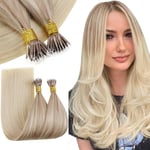 RUNATURE Extension Cheveux Nano Balayage Anneaux Extension Cheveux a Froid Naturel Blond Cendré à Blond Doré y Blond Platine Extension Cheveux Nano Loops 22 Pouces/55cm 50 Meches/50s #18/22/60