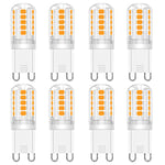 Lampes LED G9, 8Pcs Ampoule LED blanc chaud 2700K G9 LED 3W équivalent à 30W-40W Lampes Halogènes, Économie d'énergie, LED G9, 360lm AC 220V 230V CRI > 85, Non Dimmable