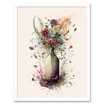 Spring Wildflower Floral Bouquet in a Wine Bottle Art Print Framed Poster Wall Decor 12x16 inch