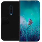 OnePlus 7T Pro Sort Tegnebogsetui Blå fjäril