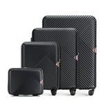 WITTCHEN Travel Suitcase Carry-On Cabin Luggage Hardshell Made of Polycarbonate with 4 Spinner Wheels Combination Lock Telescopic Handle GL Style Line Set of 4 suitcases Black