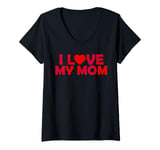 Womens I love my mom with red heart for all children V-Neck T-Shirt