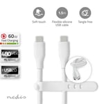 Nedis USB-kabel | USB 2.0 | USB-C™ Hane | USB-C™ Hane | 60 W | 480 Mbps | Nickelplaterad | 1.50 m | Rund | Silikon | Vit | Låda