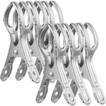 Stainless Steel Beach Towel Clips, 6 Pcs 8.5cm Hanging Pegs, Wind Resistant, For Heavy Clothing And Washing, Silver