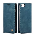 QLTYPRI Case for iPhone 7/8/SE 2020/SE 2022 5G, Vintage PU Leather Wallet Case Card Slot Kickstand Magnetic Closure Shockproof Flip Folio Case Cover for iPhone SE 2022/SE 2020/8/7 - Blue