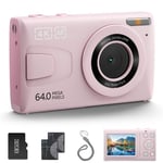 Campark Compact Digital Camera - 4K HD 64MP kamera, 2,4" LCD uppladdningsbar barnkamera med 16X zoom (rosa)