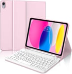 Coque Clavier AZERTY pour iPad 10eme Generation 2022 10.9"", Clavier Bluetooth Détachable avec Fente pour Stylo, Rose