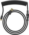 Câble Coiled | Câble Tressé à Double Gaine Fait à la Main | USB Type C vers A | Connecteur Aviator à 5 Broches pour Clavier de Jeu Mécanique Custom | Supporte la Charge Rapide 20W (Noir)