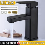 Black Square Waterfall Cloakroom Large Basin Mixer Tap Sink Mono Bathroom &Waste