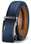 KEMISANT Ceinture Homme, Ceinture Costume Cuir Grande Taille Automatique Boucle à Cliquet Large 35mm,Ajustable et Découpée(Bleu-150cm/44-52" taille réglable)