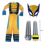 Wolverine-dräkt för barn, superhjältedräkt, overall, mask för barn, Halloween-cosplay, vargklo-rekvisita, fantasy-G, 3-delars set 3Pcs Set S(110-120CM)