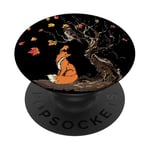 Fox and owl on the tree animal lovers autumn leaves PopSockets Adhesive PopGrip