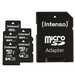 Intenso Amazon.de Carte mémoire microSDXC 5X 64 Go Classe 10 UHS-I avec Adaptateur SD Noir