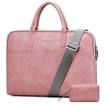 ZYDP Women PU Leather Briefcase Waterproof Laptop Shoulder Messenger Bag (13"14" 15"17") (Color : Pink, Size : 17inch)