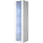 Vitrine murale 1 porte avec led Meuble de Rangement suspendu 40x165x29cm 4 compartiments Modèle Luke V5 Blanc Finition brillante