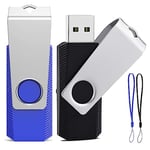 Clé USB 8 Go Lot de 2 ABLAZE USB 2.0 Pendrive Clef USB 8go Pivotantes Disque Mémoire Stick avec 2 Cordes (Noir Bleu,2pcs*8GB)