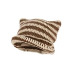 Dam Beanie Hatt Liten Djävul Randig Stickad Ullmössa Vinter Kattöron Hatt Coffee Beige