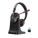 Wireless Headset, Bluetooth Headset with Microphone Dual Noise Canceling & USB Dongle, 45H QCC Bluetooth Headphones with Busy Light & Charging Base, Teams Answer for Work/Office/PC/Meeting/Zoom