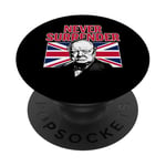 Winston Churchill Never Surrender avec drapeau Union Jack PopSockets PopGrip Adhésif