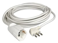 BTicino 2528/40 Rallonge électrique Domestique, câble H05VV-F 3 x 1,0 mm², 5 m de Long, avec fiche Grande 16A et Prise bivalente Schuko Standard Allemand, 3500 W, 250 V, Blanc