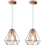 2X Métal Diamant 20CM Lustre Industriel Vintage Lampes Suspendues Rustique Plafonnier Moderne Pour Salle à Manger Décoration Intérieure Or Rose