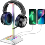 Support Casque,Porte Casque RGB,Support Casque Gamer avec 2 Ports Type-c et USB Casque Stand Transmission de Données Casque Support Universel pour Casque de Gaming PC(Argenté)